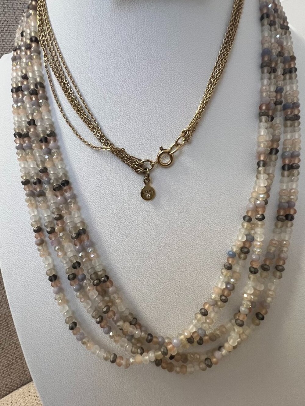 LOFT Multistrand White, Rose, Grey, and Slate Blue Beaded 32" Necklace